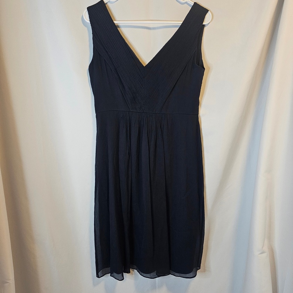 J.Crew Silk Chiffon Dress Women 6‎ Black Pleated V-Neck Cocktail LBD Wedding